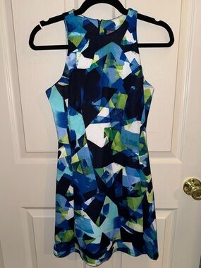 Blue & Green Geometric Sleeveless Dress- Women’s XS